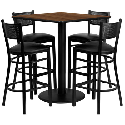 36'' Square Laminate Table Set with 4 Grid Back Metal Barstools - View 1