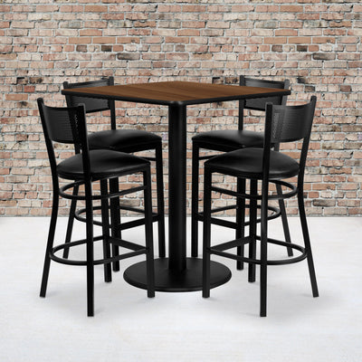 36'' Square Laminate Table Set with 4 Grid Back Metal Barstools - View 2