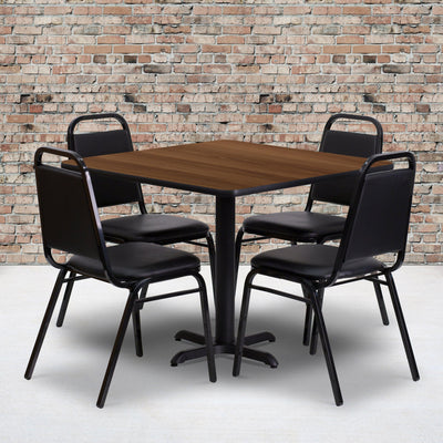36'' Square Laminate Table Set with X-Base and 4 Trapezoidal Back Banquet Chairs - View 2
