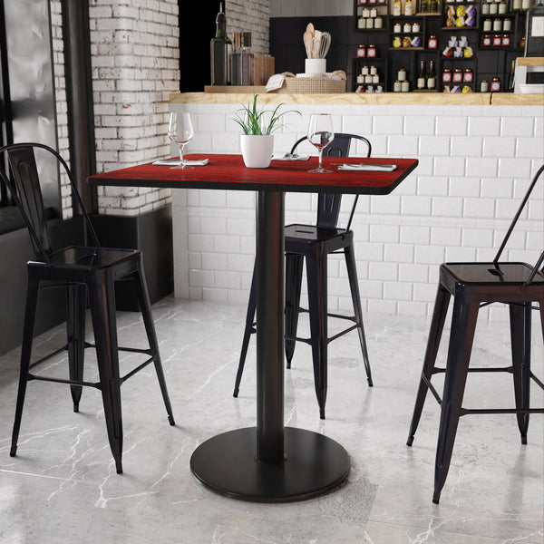 Mahogany |#| 36inch Square Mahogany Laminate Table Top with 24inch Round Bar Height Table Base