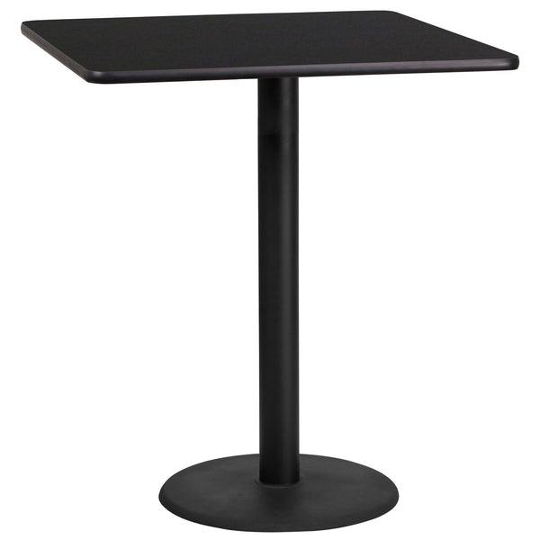 Black |#| 36inch Square Black Laminate Table Top with 24inch Round Bar Height Table Base
