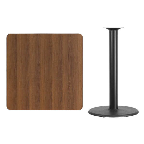 Natural |#| 36inch Square Natural Laminate Table Top with 24inch Round Bar Height Table Base