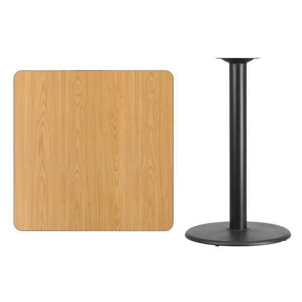 Mahogany |#| 36inch Square Mahogany Laminate Table Top with 24inch Round Bar Height Table Base