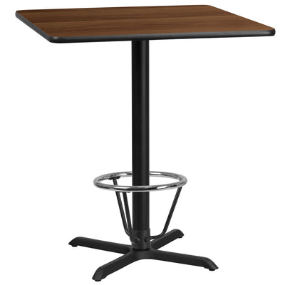 36'' Square Laminate Table Top with 30'' x 30'' Bar Height Table Base and Foot Ring - View 1