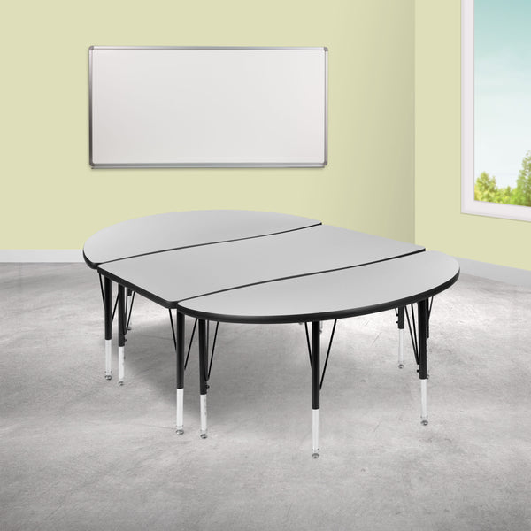 Grey |#| 3 Piece 76inch Oval Wave Flexible Grey Kids Adjustable Activity Table Set