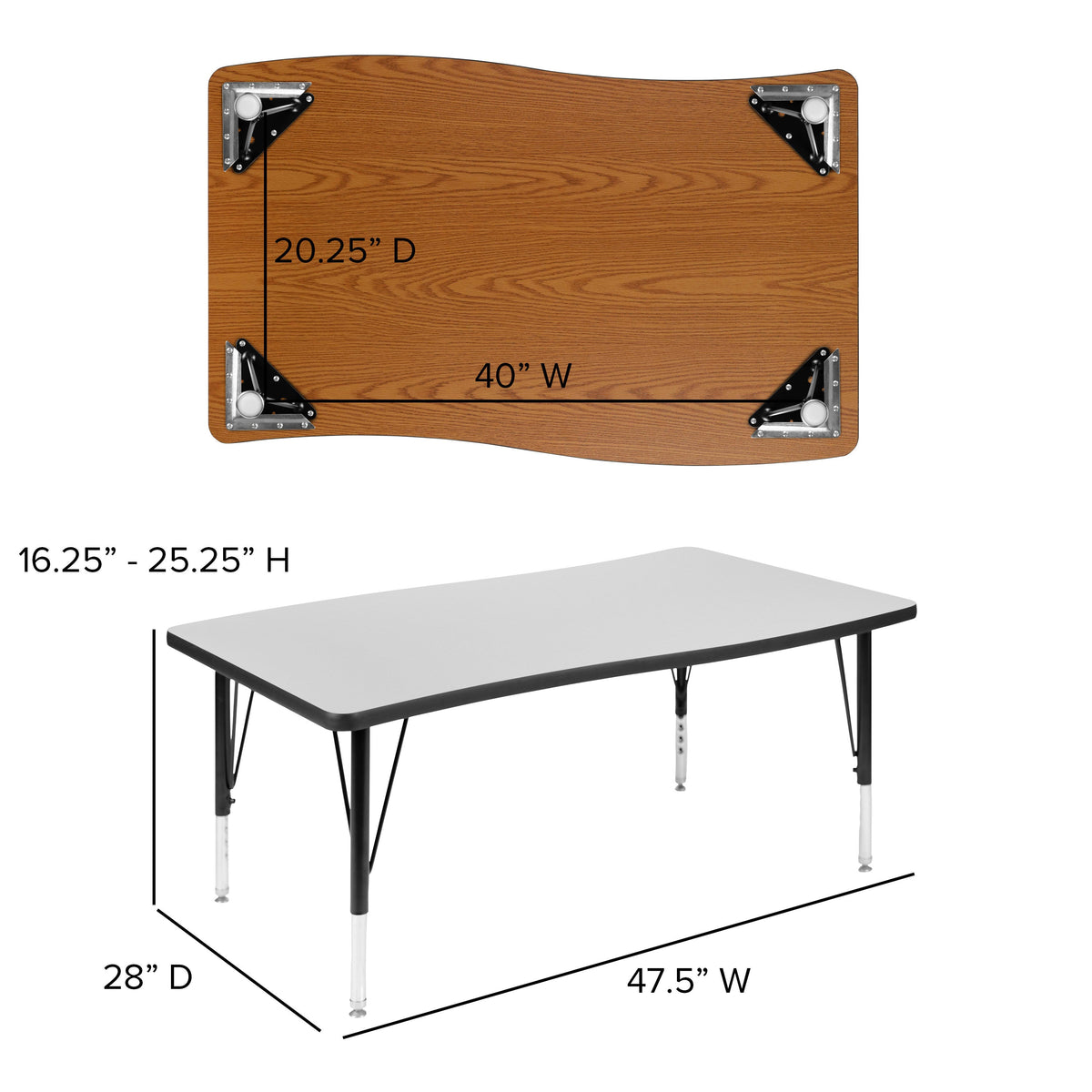 Grey |#| 3 Piece 76inch Oval Wave Flexible Grey Kids Adjustable Activity Table Set