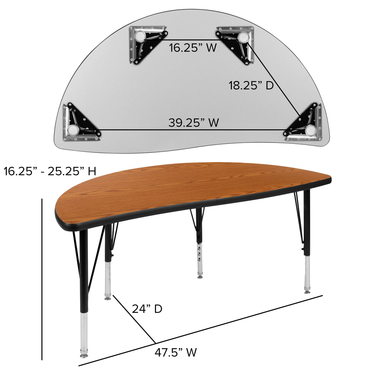 Oak |#| 3 Piece 76inch Oval Wave Flexible Oak Kids Adjustable Activity Table Set