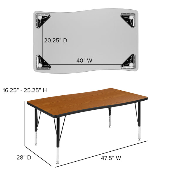 Oak |#| 3 Piece 76inch Oval Wave Flexible Oak Kids Adjustable Activity Table Set