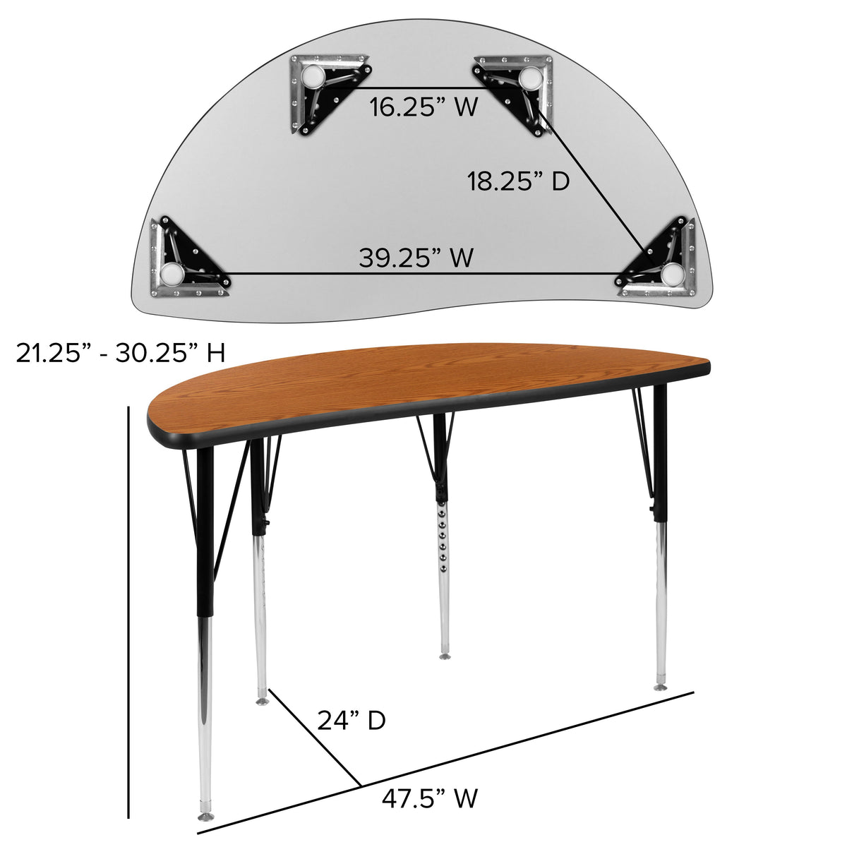 Oak |#| 3 Piece 76inch Oval Wave Flexible Oak Adjustable Activity Table Set