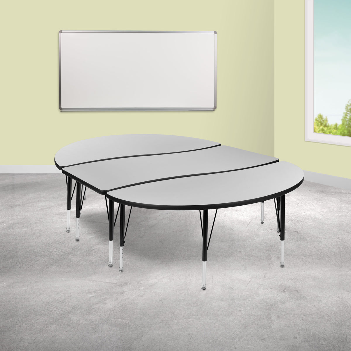 Grey |#| 3 Piece 86inch Oval Wave Flexible Grey Kids Adjustable Activity Table Set