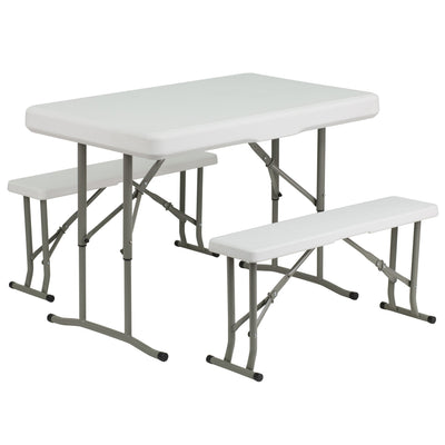 3 Piece Portable Plastic Folding Bench and Table Set - View 1