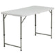 4-Foot Height Adjustable Bi-Fold White Plastic Folding Table w/ Handle