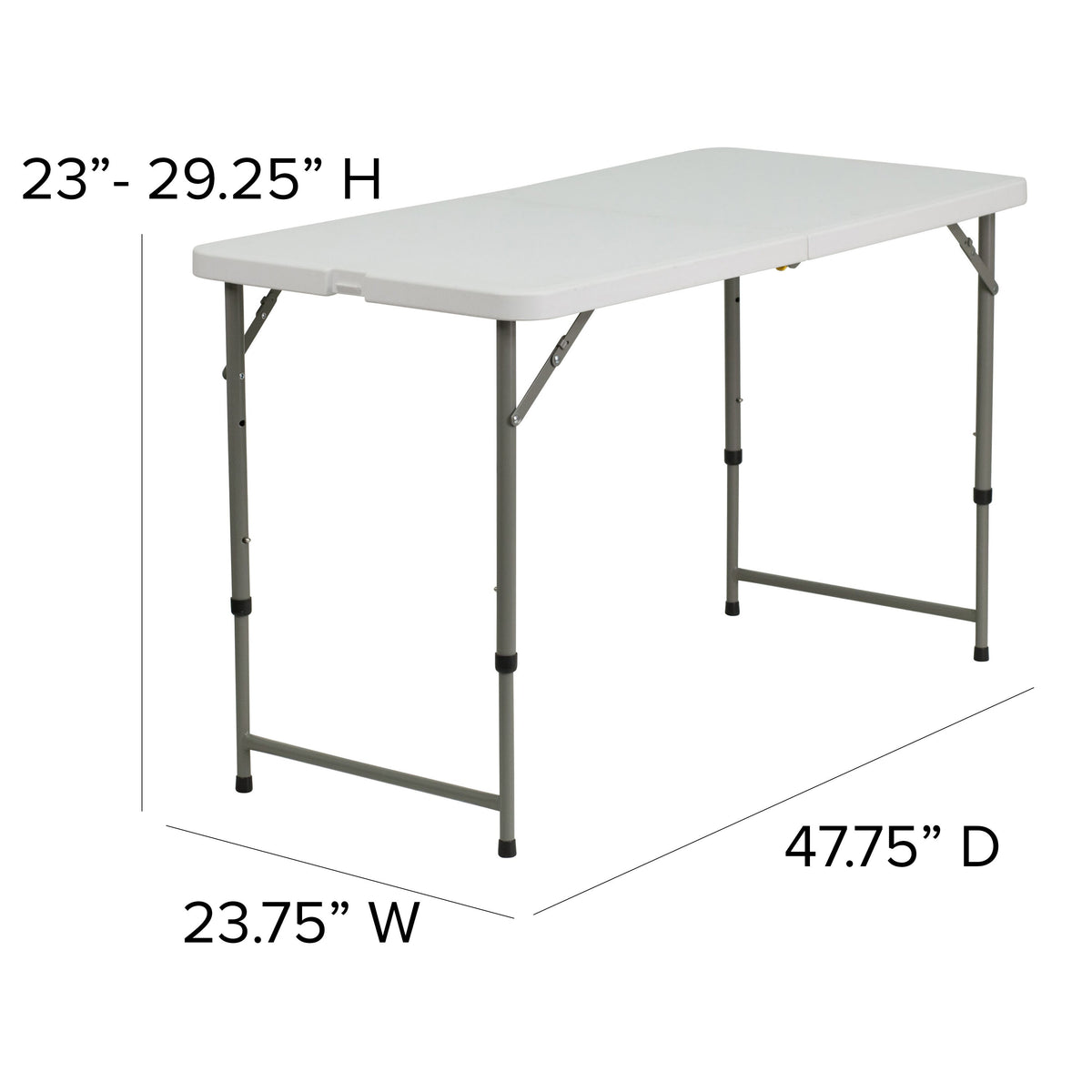 4-Foot Height Adjustable Bi-Fold White Plastic Folding Table w/ Handle