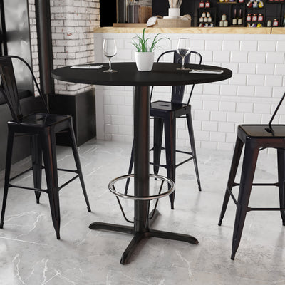 42'' Round Laminate Table Top with 33'' x 33'' Bar Height Table Base and Foot Ring - View 2