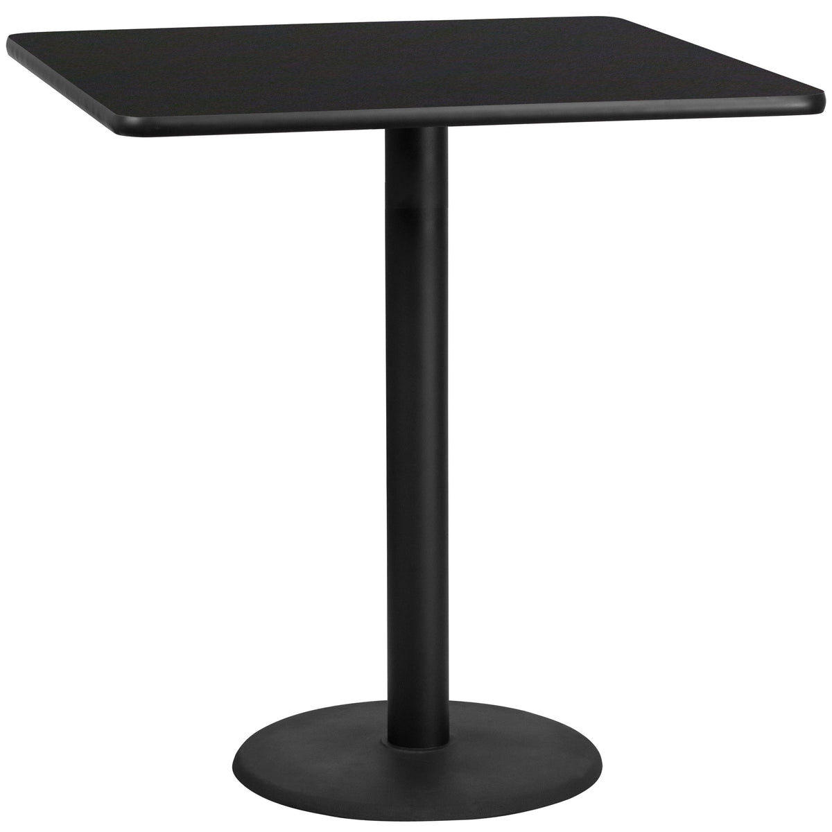Black |#| 42inch Square Black Laminate Table Top with 24inch Round Bar Height Table Base