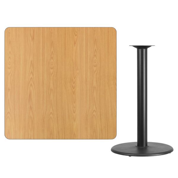 Mahogany |#| 42inch Square Mahogany Laminate Table Top with 24inch Round Bar Height Table Base