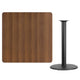 Walnut |#| 42inch Square Walnut Laminate Table Top with 24inch Round Bar Height Table Base