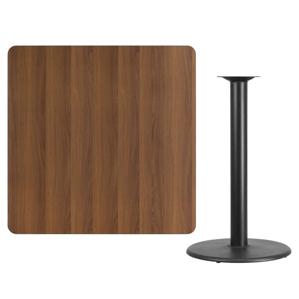 Natural |#| 42inch Square Natural Laminate Table Top with 24inch Round Bar Height Table Base