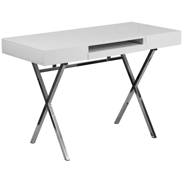 44.25inchW x 21.625inchD White Computer Desk with Keyboard Tray and Drawers
