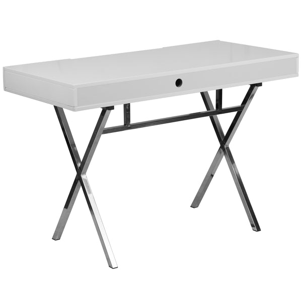 44.25inchW x 21.625inchD White Computer Desk with Keyboard Tray and Drawers