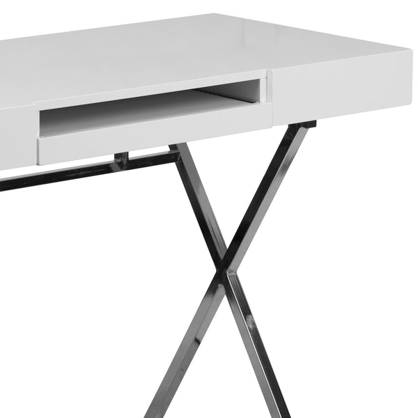 44.25inchW x 21.625inchD White Computer Desk with Keyboard Tray and Drawers