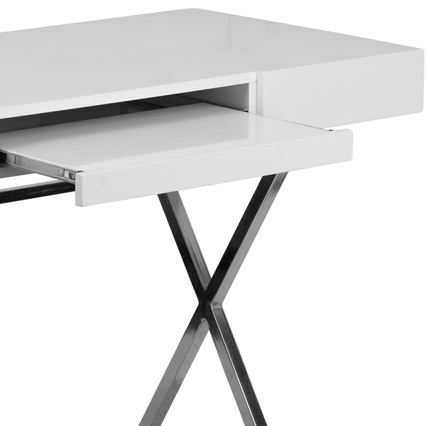 44.25inchW x 21.625inchD White Computer Desk with Keyboard Tray and Drawers