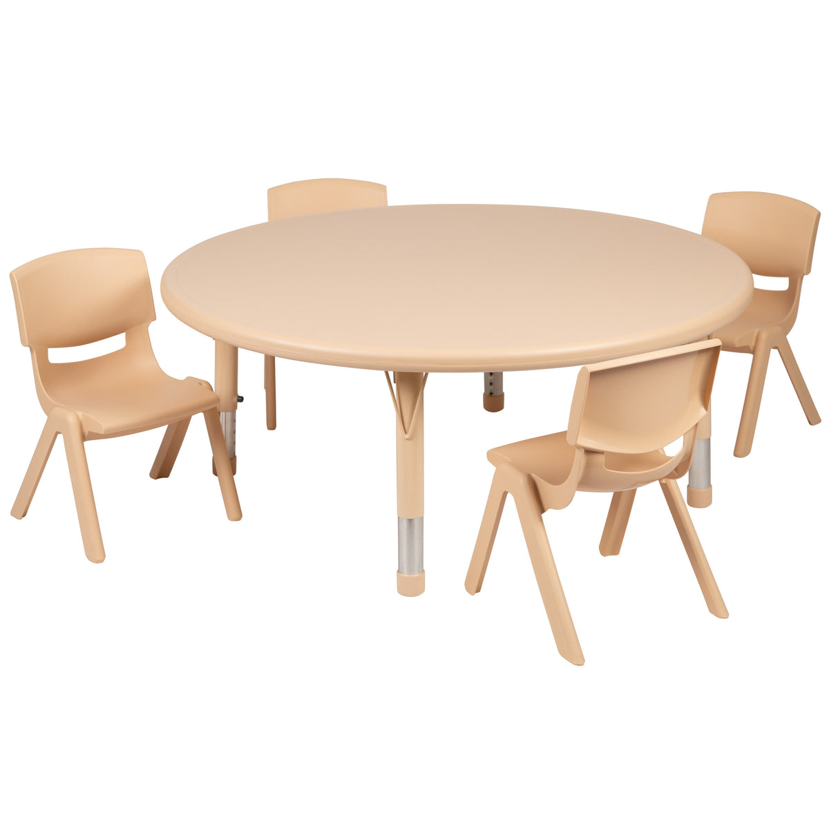 Natural |#| 45inch Round Natural Plastic Height Adjustable Activity Table Set with 4 Chairs