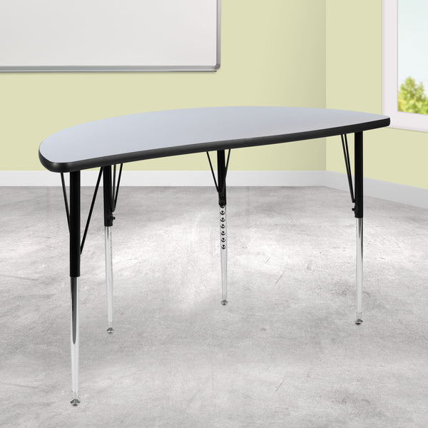 Grey |#| 47.5inch Half Circle Wave Collaborative Grey Adjustable Height Activity Table