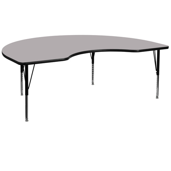 Gray |#| 48inchW x 72inchL Kidney Grey Thermal Laminate Activity Table - Height Adjustable Legs