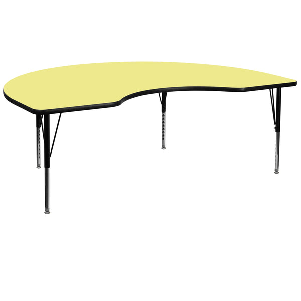 Yellow |#| 48inchW x 72inchL Kidney Yellow Thermal Laminate Adjustable Activity Table