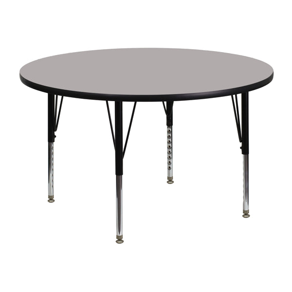 Gray |#| 48inch Round Grey HP Laminate Activity Table - Height Adjustable Short Legs
