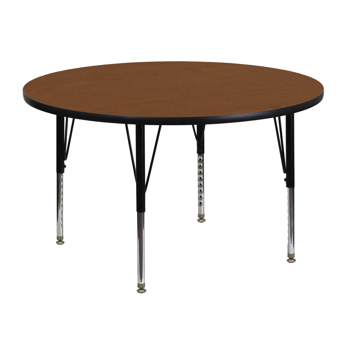Oak |#| 48inch Round Oak HP Laminate Activity Table - Height Adjustable Short Legs