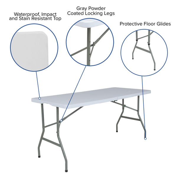 4.97-Foot Bi-Fold Granite White Plastic Folding Table with Handle - Event Table