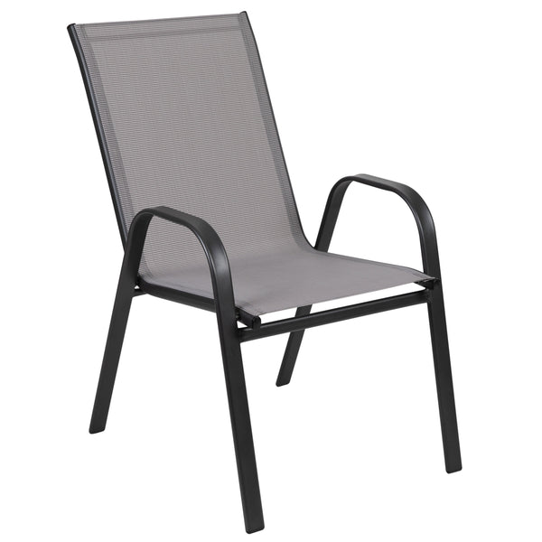 Gray |#| 4 Pack Gray Outdoor Stack Chair with Flex Comfort Material - Patio Stack Chair