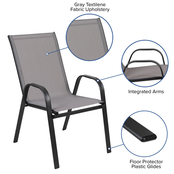 Gray |#| 4 Pack Gray Outdoor Stack Chair with Flex Comfort Material - Patio Stack Chair