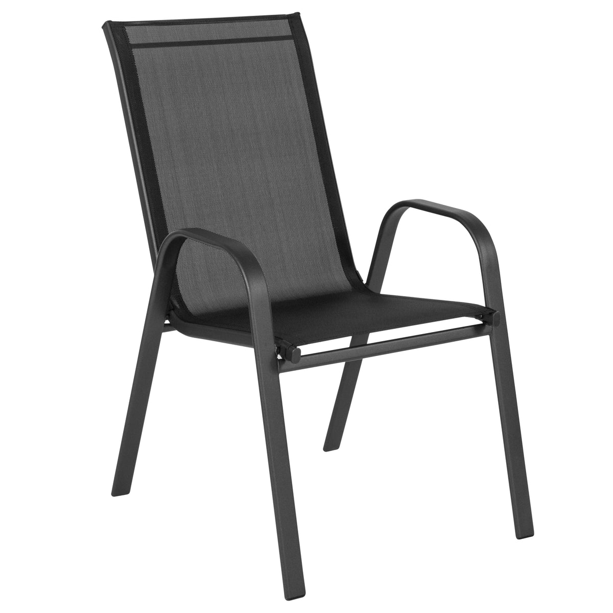 Black |#| 4 Pack Black Outdoor Stack Chair with Flex Comfort Material - Patio Stack Chair