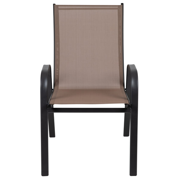 Brown |#| 4 Pack Brown Outdoor Stack Chair with Flex Comfort Material - Patio Stack Chair