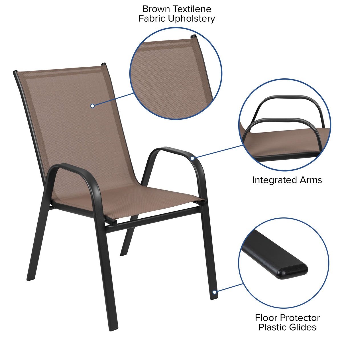 Brown |#| 4 Pack Brown Outdoor Stack Chair with Flex Comfort Material - Patio Stack Chair