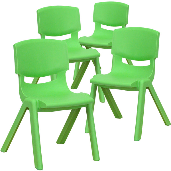 Green |#| 4 Pack Green Plastic Stack School Chair with 12inch Seat Height - Kids Chair