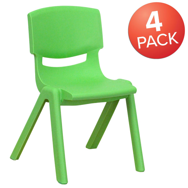 Green |#| 4 Pack Green Plastic Stack School Chair with 12inch Seat Height - Kids Chair