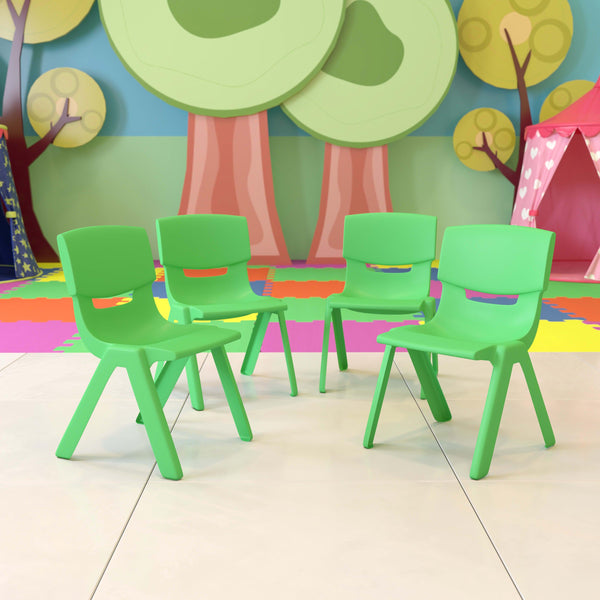 Green |#| 4 Pack Green Plastic Stack School Chair with 12inch Seat Height - Kids Chair