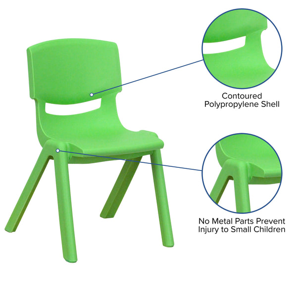 Green |#| 4 Pack Green Plastic Stack School Chair with 12inch Seat Height - Kids Chair