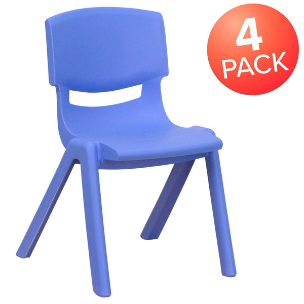 Blue |#| 4 Pack Blue Plastic Stack School Chair with 12inch Seat Height - Kids Chair