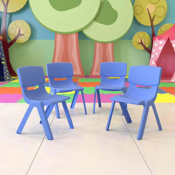 Blue |#| 4 Pack Blue Plastic Stack School Chair with 12inch Seat Height - Kids Chair