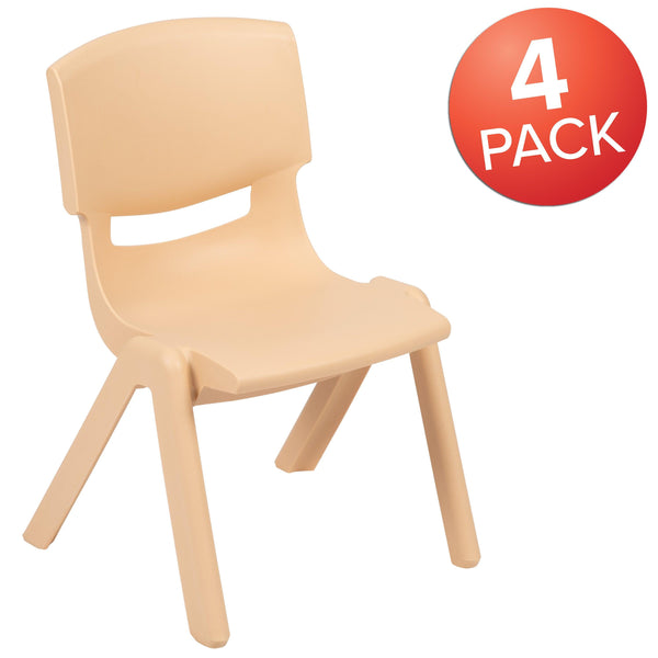 Natural |#| 4 Pack Natural Plastic Stack School Chair with 12inch Seat Height - Kids Chair