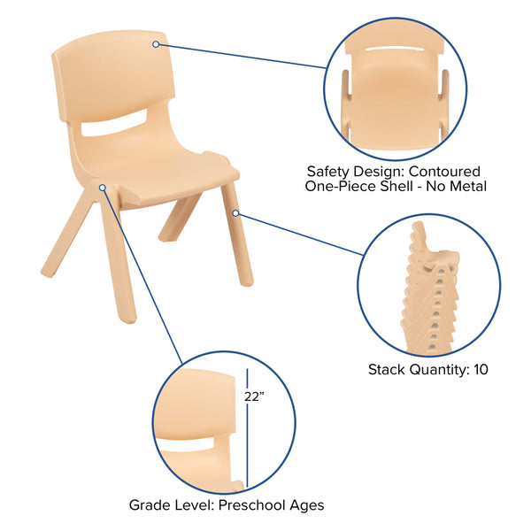 Natural |#| 4 Pack Natural Plastic Stack School Chair with 12inch Seat Height - Kids Chair