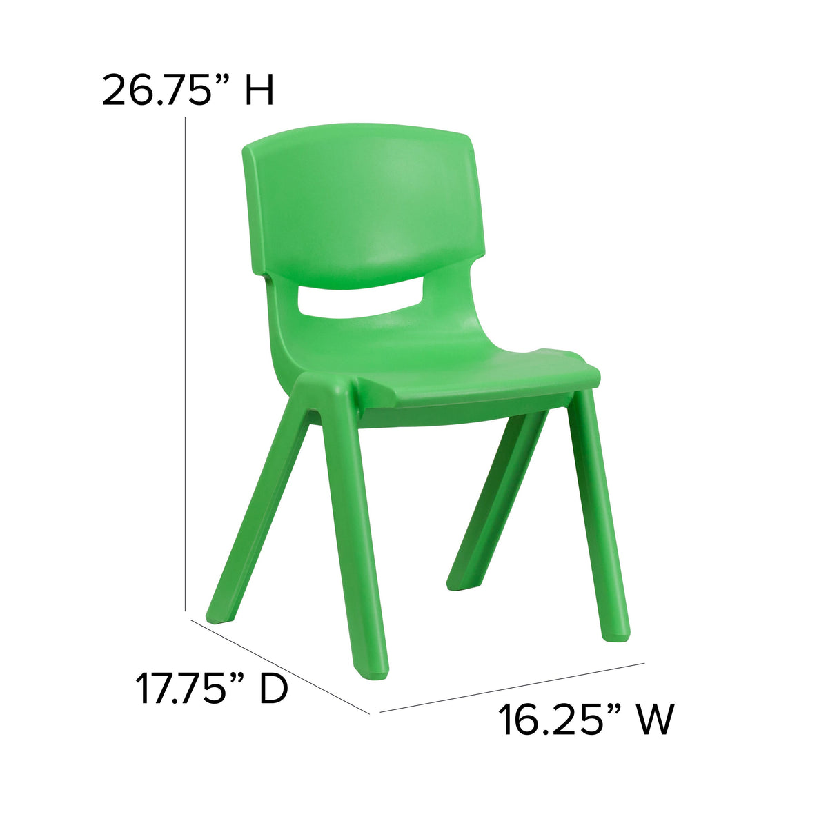 Green |#| 4 Pack Green Plastic Stack School Chair with 15.5inchH Seat, 3rd-7th School Chair