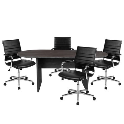 5 Piece Oval Conference Table Set with 4 LeatherSoft Ribbed Executive Chairs