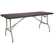 6-Foot Bi-Fold Brown Rattan Plastic Folding Table with Handle - Event Table