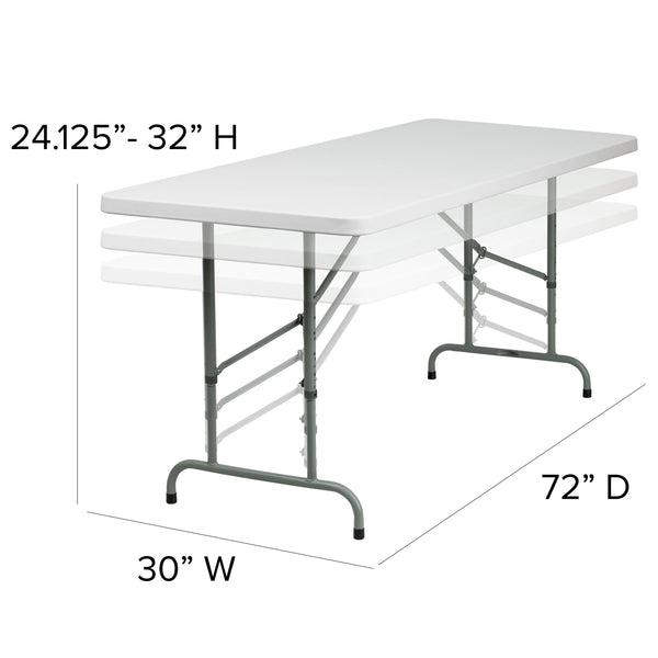 6-Foot Height Adjustable Granite White Plastic Folding Event Table